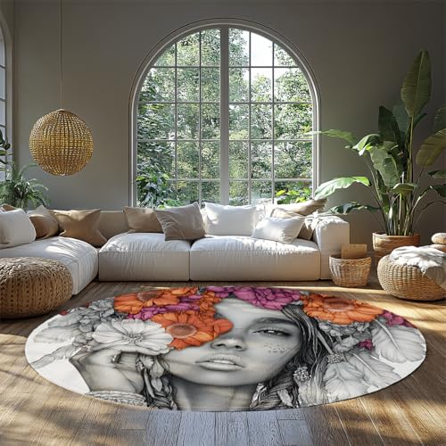 SHUODAOCO Boho Floral Lady Rutschfester runder Teppich 160cm - Waschbarer Waschtisch Nook Runde Wurfteppiche für Wohnzimmer Schlafzimmer Gästezimmer Flur Theater SHUODAOCO Boho Floral Lady Rutschfester runder Teppich 160cm - Waschbarer Waschtisch Nook Runde Wurfteppiche für Wohnzimmer Schlafzimmer Gästezimmer Flur Theater von SHUODAOCO