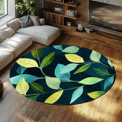 SHUODAOCO Botanisches Blattmuster Runder Teppich 200cm - Mehrfarbige Laubstil Faltbare weiche Kreismatte für Schlafzimmer Wohnzimmer Home Office Dekor von SHUODAOCO