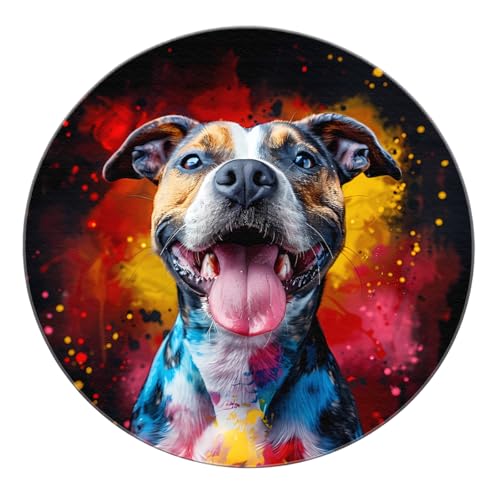 SHUODAOCO Bunte Hund Runde Teppiche 100cm - Tierdruck waschbarer Rutschfester runder Teppich für Wohnzimmer Klassenzimmer Konferenzraum Gästezimmer Hotel von SHUODAOCO