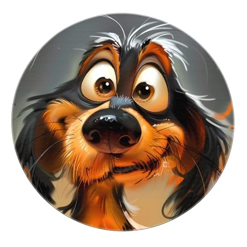 SHUODAOCO Cartoon Dog Moderner Abstrakter runder Teppich 90cm - weicher Rutschfester Willkommenskreis Teppiche für Schlafzimmer Wohnzimmer Wohnkultur Ankleidebereich von SHUODAOCO