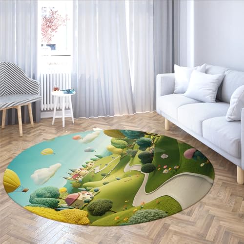 SHUODAOCO Cartoon Landschaft Runde Bereich Teppiche 180cm - waschbar niedrig Flor Kreis Teppich Ballons Schloss gewundener Pfad für Wohnzimmer Schlafzimmer Spielzimmer SHUODAOCO Cartoon Landschaft Runde Bereich Teppiche 180cm - waschbar niedrig Flor Kreis Teppich Ballons Schloss gewundener Pfad für Wohnzimmer Schlafzimmer Spielzimmer von SHUODAOCO