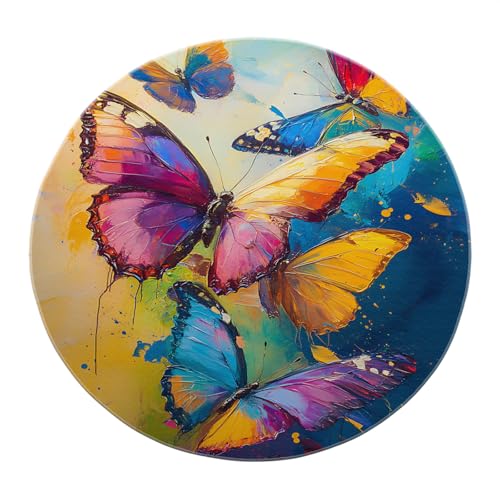 SHUODAOCO Cartoon Schmetterling Runde Teppiche 100cm - Boho Gelb Rot Niederflor Teppiche Waschbarer weicher Teppich für Wohnkultur Kinderzimmer Wohnzimmer Küche von SHUODAOCO