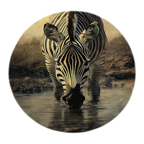 SHUODAOCO Einfacher Tierteppich mit runder Fläche 180cm - Eleganter Zebra Circular Teppich Waschbarer weicher mit niedrigem Flor für Esszimmer Badezimmer Klassenzimmer Küche von SHUODAOCO