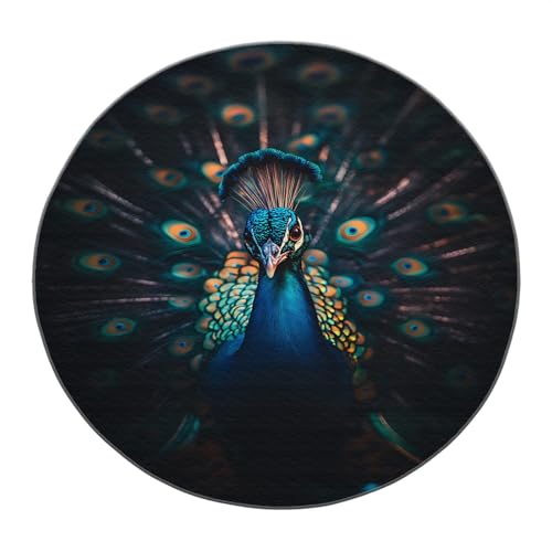 SHUODAOCO Elegante Pfau Runde Bereich Teppiche 60cm - Blau Grün Federn Waschbarer Teppich Boho Weiche Matte für Wohnkultur Küche Eingangsbereich Wohnzimmer von SHUODAOCO