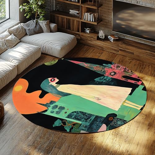 SHUODAOCO Eleganter Lady & Castle Runder Teppich 180cm - moderner Kunstdruck waschbarer Teppich rutschfest weich für Schlafzimmer Wohnzimmer Flur Wohnkultur Büro SHUODAOCO Eleganter Lady & Castle Runder Teppich 180cm - moderner Kunstdruck waschbarer Teppich rutschfest weich für Schlafzimmer Wohnzimmer Flur Wohnkultur Büro von SHUODAOCO