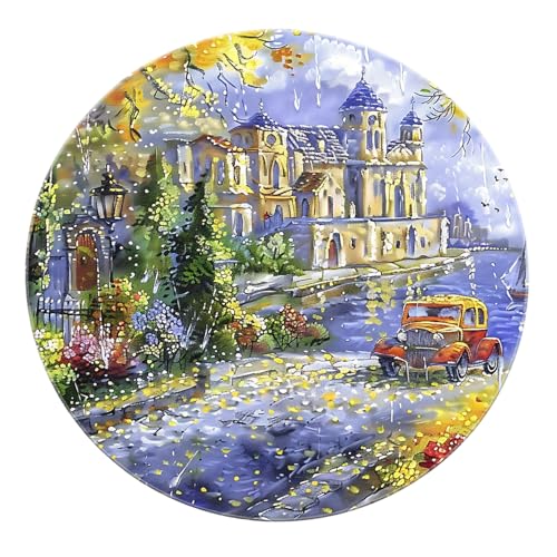 SHUODAOCO Europäische Schloss Runde Teppiche - Lila Exotische Gemälde Teppiche Waschbare niedrige Flor Weiche Willkommensmatte für Eingangsbereich Wohnzimmer Schlafzimmer 90cm SHUODAOCO Europäische Schloss Runde Teppiche - Lila Exotische Gemälde Teppiche Waschbare niedrige Flor Weiche Willkommensmatte für Eingangsbereich Wohnzimmer Schlafzimmer 90cm von SHUODAOCO