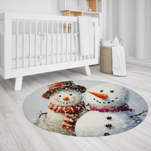 SHUODAOCO Festliche Cartoon Runde Teppiche 90cm - Schneemann Muster Weiche Kreismatte Waschbar rutschfest für Weihnachten Schlafzimmer Wohnzimmer Esszimmer Hotel von SHUODAOCO