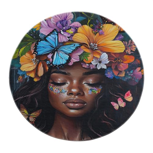 SHUODAOCO Floral Butterfly Crown Runder Teppich 180cm - Bunte Boho rutschfeste waschbare weiche Türmatte für Schlafzimmer Kinderzimmer Home Decor Büro Bauernhaus von SHUODAOCO