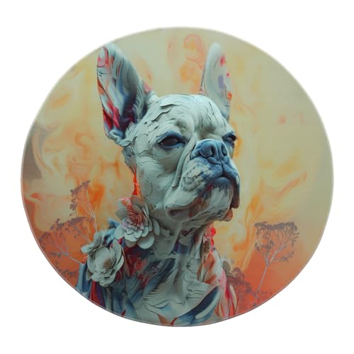 SHUODAOCO Floral French Bulldog Runder Teppich 100cm - Künstlerische orange gefärbte waschbare Türmatte rutschfest weich für Wohnzimmer Schlafzimmer Küche Waschküche SHUODAOCO Floral French Bulldog Runder Teppich 100cm - Künstlerische orange gefärbte waschbare Türmatte rutschfest weich für Wohnzimmer Schlafzimmer Küche Waschküche von SHUODAOCO