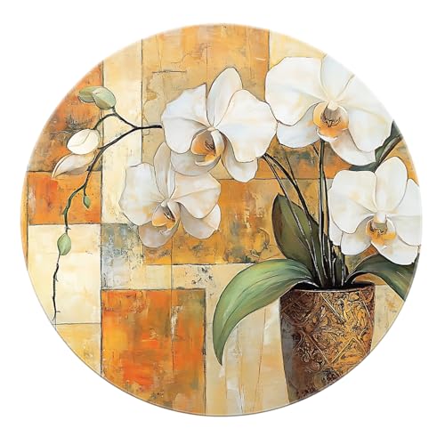 SHUODAOCO Floral Orchidee Runde Fläche Teppich 200cm - Weiß Gelb Blüten Braun Topf Kreis Teppich rutschfest waschbar Weich für Bauernhaus Küche Wohnkultur SHUODAOCO Floral Orchidee Runde Fläche Teppich 200cm - Weiß Gelb Blüten Braun Topf Kreis Teppich rutschfest waschbar Weich für Bauernhaus Küche Wohnkultur von SHUODAOCO