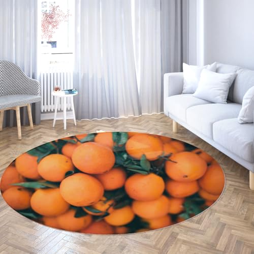SHUODAOCO Fruchtmuster weiche Küche Runde Teppiche 180cm - Orange Bunch Print Runde Türmatte Tragbar rutschfest für Esszimmer Foyer Schlafzimmer Eingangsbereich von SHUODAOCO