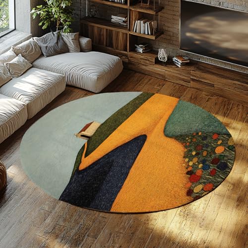 SHUODAOCO Gelbgrün Abstrakte Runde Teppiche 90cm - Waschbarer Schlafzimmer Runder Teppich Faltbar für Wohnzimmer Küche Boden Unter Tisch Waschküche SHUODAOCO Gelbgrün Abstrakte Runde Teppiche 90cm - Waschbarer Schlafzimmer Runder Teppich Faltbar für Wohnzimmer Küche Boden Unter Tisch Waschküche von SHUODAOCO