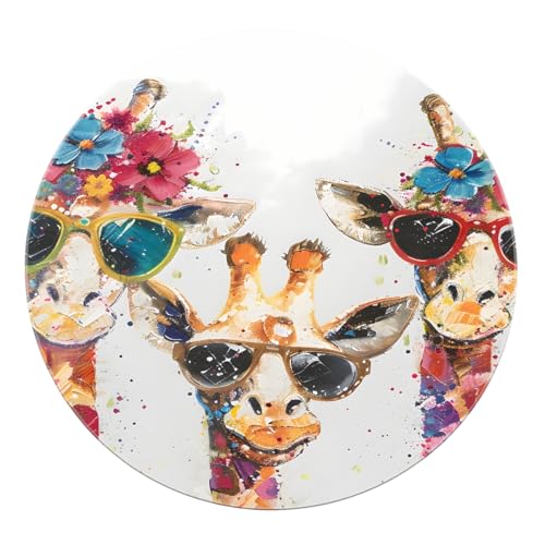 SHUODAOCO Giraffen Muster Runde Teppiche 100cm - Bunt waschbar rutschfest Weich Blau Rot Kreis Teppich für Schlafzimmer Wohnzimmer Balkon Nachttisch Hotel von SHUODAOCO