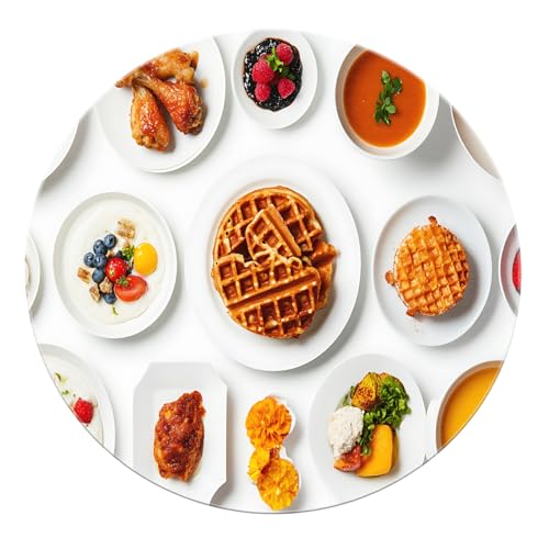 SHUODAOCO Gourmet Runder Teppich 100cm - Lebendiges Geschirr Boho Runde Teppiche Maschinenwaschbar Weiche Türmatte für Restaurant Cafe Wohnzimmer Schlafzimmer von SHUODAOCO