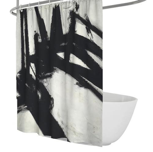 SHUODAOCO Graue Duschvorhang-Liner Schwarzes Aquarell-Duschvorhang-Set mit Haken Polyestergewebe Wasserdichter Badevorhang Badewannen-Sichtschutz 120Bx200Lcm von SHUODAOCO