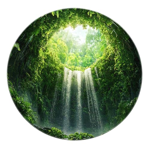 SHUODAOCO Grüner Wasserfall Runde Bereich Teppiche 180cm - Natur inspiriert rutschfeste waschbare weiche Türmatte für Balkon Terrasse Wohnkultur Flur Nachttisch Hotel von SHUODAOCO