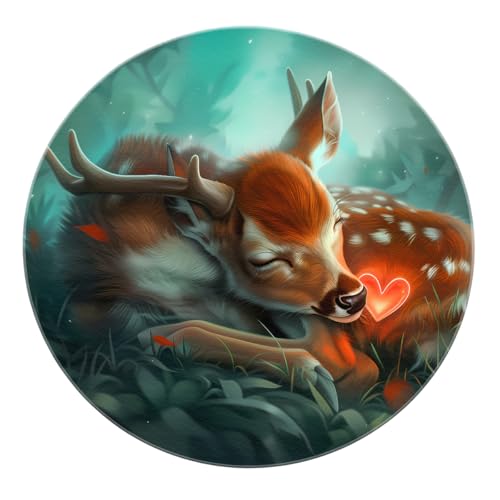 SHUODAOCO Heart Deer Runde Teppiche 90cm - Waldstil waschbar rutschfeste weiche Kreis Türmatte für Wohnzimmer Schlafzimmer Wohnkultur Büro Bauernhaus von SHUODAOCO