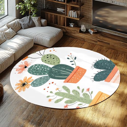 SHUODAOCO Kaktus Cartoon Runde Teppiche 90cm - Grün Gelb Waschbar Rutschfester weicher runder Teppich für Schlafzimmer Wohnzimmer Konferenzraum Flur SHUODAOCO Kaktus Cartoon Runde Teppiche 90cm - Grün Gelb Waschbar Rutschfester weicher runder Teppich für Schlafzimmer Wohnzimmer Konferenzraum Flur von SHUODAOCO