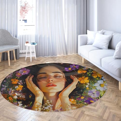 SHUODAOCO Lady Flowers Ölgemälde Waschtisch Zirkulärer Teppich 60cm - Blumen rutschfeste waschbare runde Teppiche für Wohnzimmer Schlafzimmer Gästezimmer Flur SHUODAOCO Lady Flowers Ölgemälde Waschtisch Zirkulärer Teppich 60cm - Blumen rutschfeste waschbare runde Teppiche für Wohnzimmer Schlafzimmer Gästezimmer Flur von SHUODAOCO