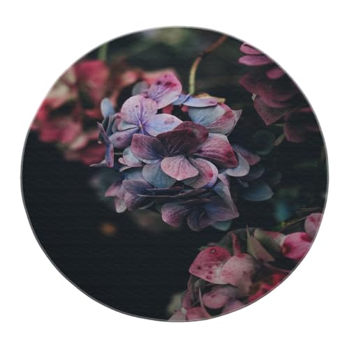 SHUODAOCO Lila Hortensie Blumenmuster Zirkulärer Teppich 100cm - Vintage-Stil Runde Teppiche waschbar rutschfest für Bauernhaus Küche Kinderzimmer von SHUODAOCO