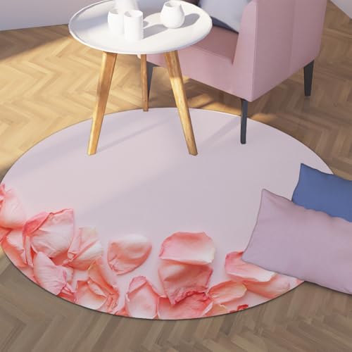 SHUODAOCO Mädchen Schlafzimmer Rosa Rosenblüten Runde Throw Teppich 100cm - Romantische Faltbare Kreis Teppiche Low Pile Soft für Gästezimmer Waschküche Kinderzimmer SHUODAOCO Mädchen Schlafzimmer Rosa Rosenblüten Runde Throw Teppich 100cm - Romantische Faltbare Kreis Teppiche Low Pile Soft für Gästezimmer Waschküche Kinderzimmer von SHUODAOCO