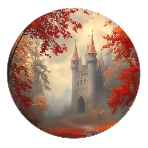 SHUODAOCO Märchenhafter Turm Runder Teppich 60cm - Herbst Blätter niedriger Flor Runder Teppich Waschbare rote Matte für Spielzimmer Wohnkultur Schlafzimmer Wohnzimmer SHUODAOCO Märchenhafter Turm Runder Teppich 60cm - Herbst Blätter niedriger Flor Runder Teppich Waschbare rote Matte für Spielzimmer Wohnkultur Schlafzimmer Wohnzimmer von SHUODAOCO