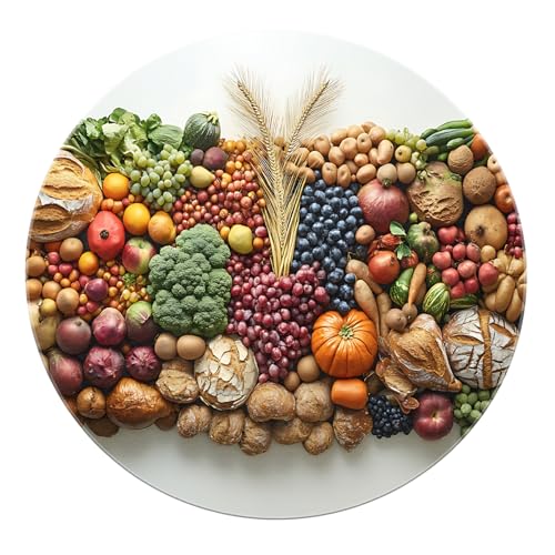 SHUODAOCO Mehrfarbige Obst Gemüse Weizen Runde Teppiche Herbst Ernte Kreis Teppiche Faltbar Weich für Eingangsbereich Wohnzimmer Esszimmer 90cm von SHUODAOCO