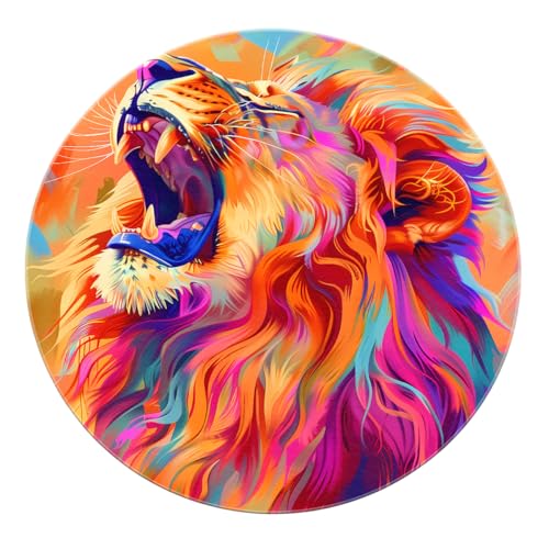 SHUODAOCO Mehrfarbiger Löwe Runder Teppich 160cm - Moderne waschbare Fußmatten mit Tierdruck rutschfest weich für Wohnzimmer Schlafzimmer Küche Waschküche SHUODAOCO Mehrfarbiger Löwe Runder Teppich 160cm - Moderne waschbare Fußmatten mit Tierdruck rutschfest weich für Wohnzimmer Schlafzimmer Küche Waschküche von SHUODAOCO