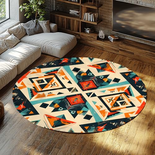 SHUODAOCO Moderne Kunst Runde Teppiche - Boho Abstrakte Geometrie Farbblöcke Flachflor Weicher Teppich Für Klassenzimmer Esszimmer Badezimmer Konferenzraum 60cm SHUODAOCO Moderne Kunst Runde Teppiche - Boho Abstrakte Geometrie Farbblöcke Flachflor Weicher Teppich Für Klassenzimmer Esszimmer Badezimmer Konferenzraum 60cm von SHUODAOCO