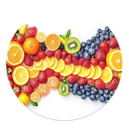SHUODAOCO Moderne Orange Früchte Muster Runde Bereich Teppiche 100cm - Kiwi Erdbeere Blaubeere Kreis Teppiche für Schlafzimmer Eingangsbereich Wohnzimmer von SHUODAOCO
