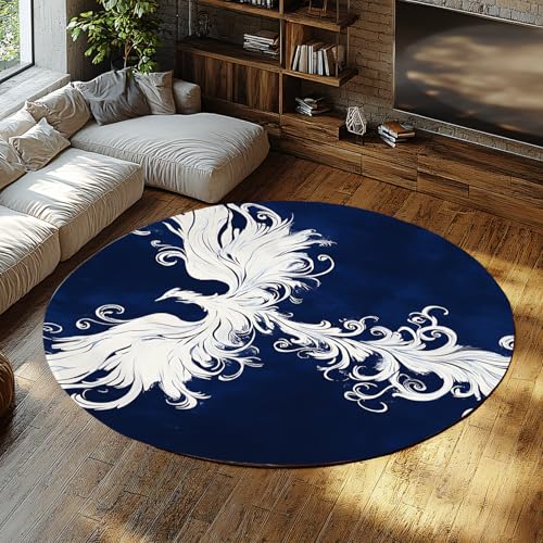 SHUODAOCO Moderne Phoenix Runde Teppiche 200cm - Blau Weiß Runder Teppich Waschbare weiche Teppiche Niedrige Flor Türmatte für Schlafzimmer Wohnzimmer Esszimmer SHUODAOCO Moderne Phoenix Runde Teppiche 200cm - Blau Weiß Runder Teppich Waschbare weiche Teppiche Niedrige Flor Türmatte für Schlafzimmer Wohnzimmer Esszimmer von SHUODAOCO