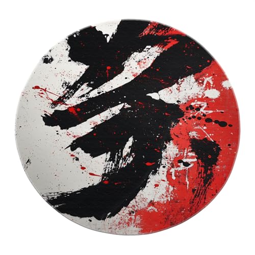 SHUODAOCO Moderne abstrakte Tusche Malerei Muster Runder Teppich 90cm - Rot Schwarz Weiß 90cm - Teppiche rutschfest weich für Eingangsbereich Wohnzimmer Esszimmer SHUODAOCO Moderne abstrakte Tusche Malerei Muster Runder Teppich 90cm - Rot Schwarz Weiß 90cm - Teppiche rutschfest weich für Eingangsbereich Wohnzimmer Esszimmer von SHUODAOCO