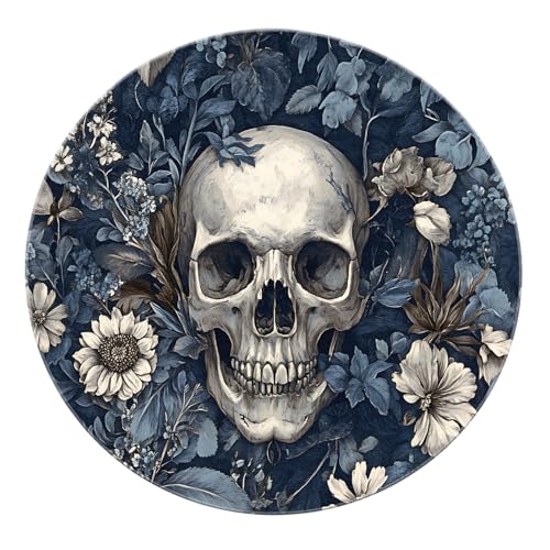 SHUODAOCO Moderne abstrakte runde Teppiche - Schädel botanische Blumenteppiche Maschinenwaschbarer Teppich mit niedrigem Flor für Home Office Wohnzimmer Schlafzimmer 60cm von SHUODAOCO