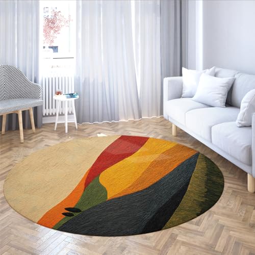 SHUODAOCO Moderne abstrakte weiche niedrigflorige runde Teppiche 90cm - bunter waschbarer kreisförmiger Teppich faltbar für Gästezimmer Flur Wohnkultur Büro von SHUODAOCO