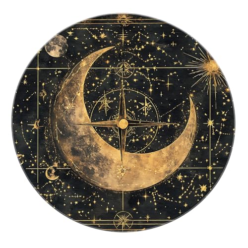 SHUODAOCO Moderner Abstrakter runder Teppich 120cm - Gloden Moon Black Base Teppiche rutschfeste waschbare weiche Matte für den Eingangsbereich Hotel Schlafsaal Schlafzimmer Wohnzimmer von SHUODAOCO