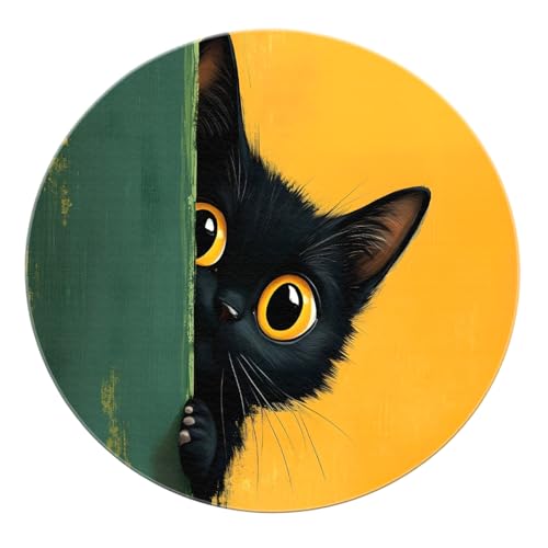 SHUODAOCO Niedliches Design weiche Kinderzimmer kreisförmige Teppiche 100cm - Tier schwarz Katze Druck Runde Türmatte tragbar rutschfest für Schlafzimmer Spielzimmer Eingangsbereich von SHUODAOCO