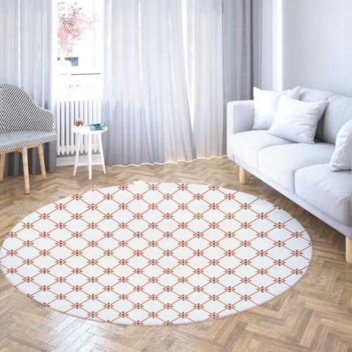 SHUODAOCO Orange Plaid Vintage Floral Wohnzimmer Kreis Teppiche 120cm - Dünner Faltbarer Rutschfester runder Teppich Schlafzimmer Gästezimmer Flur Büro Kinderzimmer von SHUODAOCO
