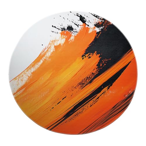 SHUODAOCO Orange Schwarz Abstrakter runder Teppich 90cm - Moderner Rutschfester tragbarer weicher Teppich für Wohnzimmer Wohnkultur Büro Bauernhaus Küche SHUODAOCO Orange Schwarz Abstrakter runder Teppich 90cm - Moderner Rutschfester tragbarer weicher Teppich für Wohnzimmer Wohnkultur Büro Bauernhaus Küche von SHUODAOCO