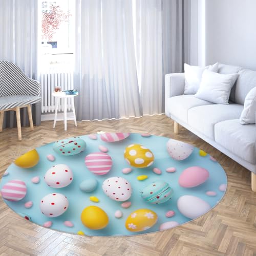 SHUODAOCO Ostereier Runder Teppich 180cm - Colorful Style waschbarer Rutschfester weicher Kreisteppich für Schlafzimmer Wohnzimmer Osterdekoration Eingangsbereich SHUODAOCO Ostereier Runder Teppich 180cm - Colorful Style waschbarer Rutschfester weicher Kreisteppich für Schlafzimmer Wohnzimmer Osterdekoration Eingangsbereich von SHUODAOCO