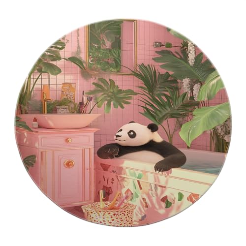 SHUODAOCO Panda Runde Bereich Teppiche 60cm - Cartoon Tier weicher Teppich rutschfeste grüne rosa Fußmatten für Flur Wohnkultur Büro Gästezimmer Küche von SHUODAOCO