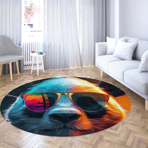 SHUODAOCO Panda mit Sonnenbrille Runder Teppich 200cm - Bunte Maschinenwaschbare Teppiche rutschfest Weich für Wohnzimmer Schlafzimmer Balkon Nachttisch Hotel SHUODAOCO Panda mit Sonnenbrille Runder Teppich 200cm - Bunte Maschinenwaschbare Teppiche rutschfest Weich für Wohnzimmer Schlafzimmer Balkon Nachttisch Hotel von SHUODAOCO