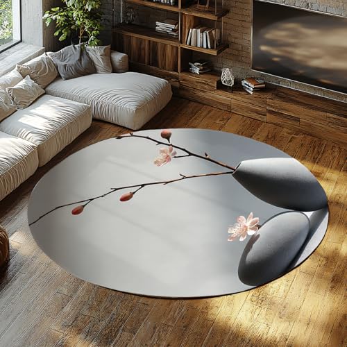 SHUODAOCO Pflaumenblütenstein Runde Fläche Teppiche 60cm - Blumen Rosa Kreis Teppich Faltbar Low Flor Weich für Schlafzimmer Wohnzimmer Küche Waschküche SHUODAOCO Pflaumenblütenstein Runde Fläche Teppiche 60cm - Blumen Rosa Kreis Teppich Faltbar Low Flor Weich für Schlafzimmer Wohnzimmer Küche Waschküche von SHUODAOCO