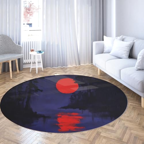 SHUODAOCO Red Moon River Runde Teppiche 90cm - Wald Landschaftsdruck Waschbarer niedrigfloriger Kreisteppich für Schlafzimmer Wohnzimmer Esszimmer Foyer SHUODAOCO Red Moon River Runde Teppiche 90cm - Wald Landschaftsdruck Waschbarer niedrigfloriger Kreisteppich für Schlafzimmer Wohnzimmer Esszimmer Foyer von SHUODAOCO