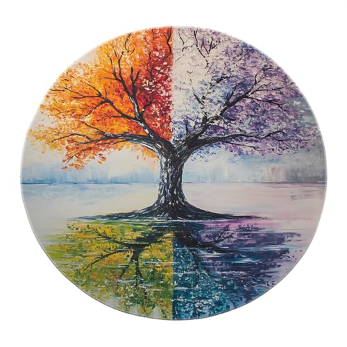 SHUODAOCO Regenbogen Abstrakter Baum runder Bereich Teppich 200cm - Orange Blau Grün Faltbare dünne Matte für Spielzimmer Kinderzimmer Balkon Wohnkultur Wohnzimmer von SHUODAOCO