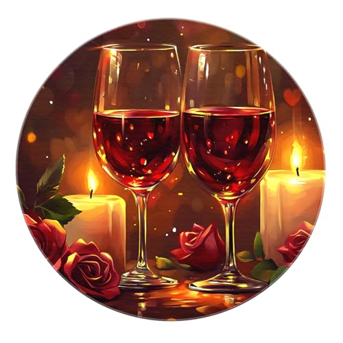 SHUODAOCO Romantische Weingläser Runde Teppiche 160cm - Rot Rose Grün Blätter Tiefflor Waschbarer weicher Kreis Teppich für Schlafzimmer Wohnzimmer Esszimmer SHUODAOCO Romantische Weingläser Runde Teppiche 160cm - Rot Rose Grün Blätter Tiefflor Waschbarer weicher Kreis Teppich für Schlafzimmer Wohnzimmer Esszimmer von SHUODAOCO
