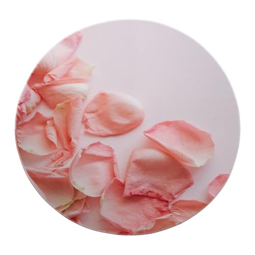 SHUODAOCO Romantischer Stil Low Flor Soft Round Throw Teppich 100cm - Rosa Rosenblatt Falten Kreis Teppiche für Mädchen Schlafzimmer Gästezimmer Flur Büro von SHUODAOCO