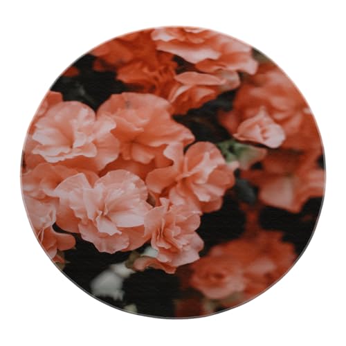 SHUODAOCO Romantischer Stil Soft Kitchen Runde Teppiche 100cm - Koralle Begonia Muster Runde Türmatte Tragbar rutschfest für Schlafzimmer Foyer Sofa Eingangsbereich von SHUODAOCO