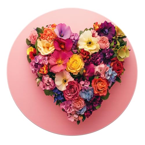 SHUODAOCO Romantischer bunter floraler runder Teppich 100cm - Blume Herzmuster Kreis Teppich Weich waschbar rutschfest für Eingangsbereich Esszimmer Foyer von SHUODAOCO