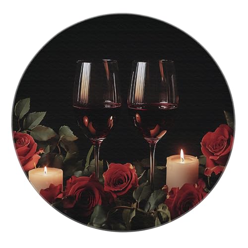 SHUODAOCO Romantischer roter Rosenteppich 120cm - Weinglas Kerzenlicht Muster Rutschfester Faltbarer weicher Teppich für Esszimmer Eingangsbereich Schlafzimmer Wohnkultur SHUODAOCO Romantischer roter Rosenteppich 120cm - Weinglas Kerzenlicht Muster Rutschfester Faltbarer weicher Teppich für Esszimmer Eingangsbereich Schlafzimmer Wohnkultur von SHUODAOCO