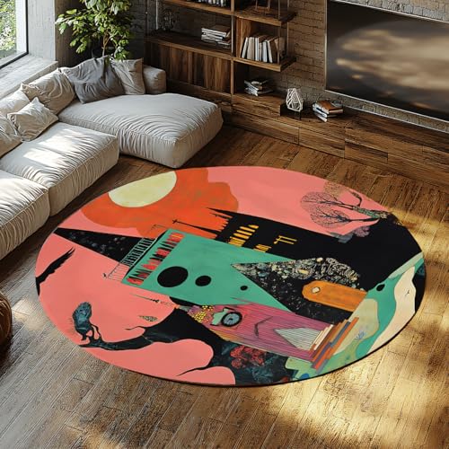 SHUODAOCO Rosa Grün Schloss Muster Runde Teppiche 60cm - waschbarer Rutschfester weicher Kreis Teppich für Schlafzimmer Wohnzimmer Gästezimmer Flur Wohnkultur von SHUODAOCO